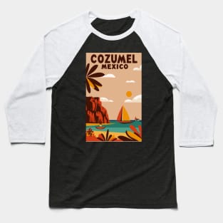 A Vintage Travel Art of Cozumel - Mexico Baseball T-Shirt